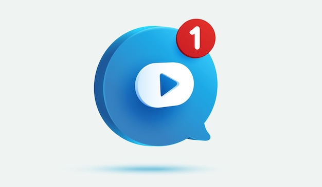 Vecteur bulle de message bleue avec bouton de lecture vidéo icône de vecteur 3d signe de lecteur multimédia ou icône de notification de symbole d'abonnement avec concept de message d'alarme numérique bulle de parole sur fond