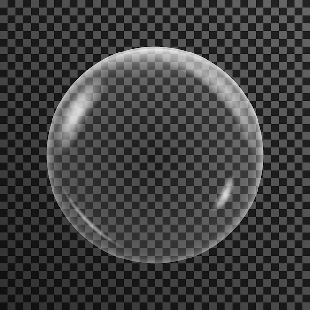 Bulle de savon transparente sur fond sombre. Illustration vectorielle.