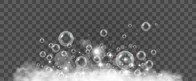 Vecteur des bulles d'air sur un fond transparent illustration vectorielle de la mousse de savon