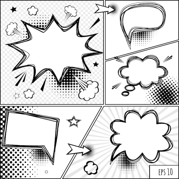 Bulles de bande dessinée et bande dessinée Vector Retro Comic Book Speech Bubbles Illustration vectorielle