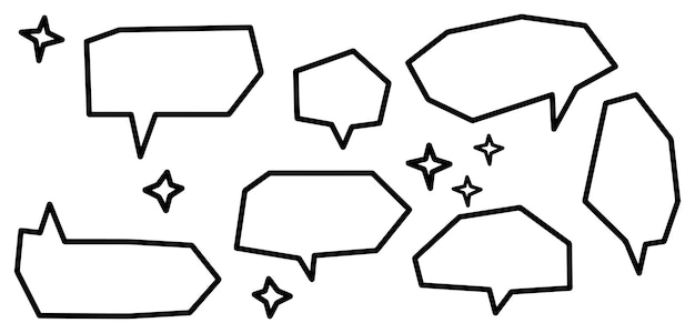 Vecteur bulles de dialogue doodle avec éclat sur le style dessiné à la main isolé sur illustration vectorielle fond blanc