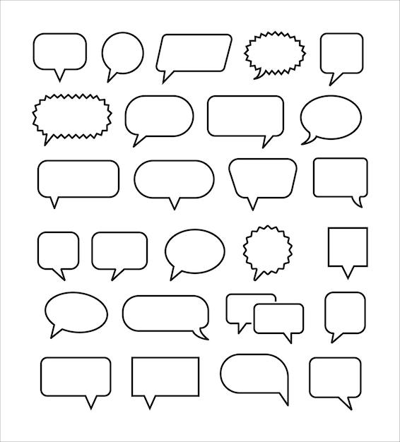 Des bulles et des éléments de bande dessinée rétro vides avec des ombres noires sur fond blanc