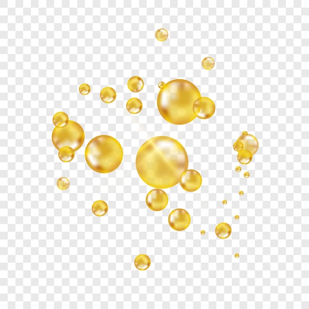 Bulles d'huile d'or sur fond transparent