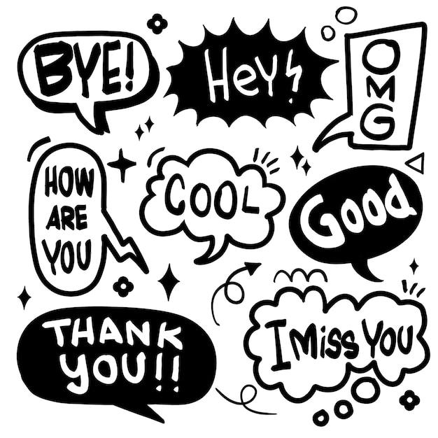 Des bulles de parole avec Bye Hey OMG et Thank You rendent la communication amusante Parfait pour les rencontres sociales