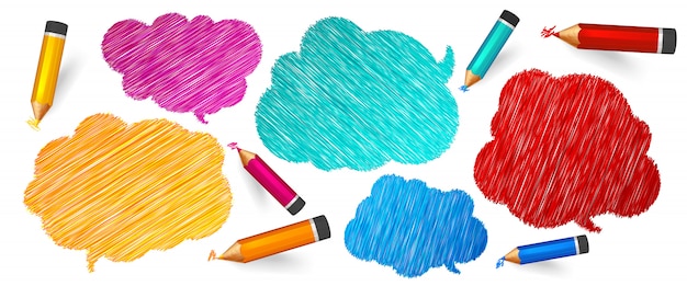 Bulles De Parole Et De Pensée Dessinés Aux Crayons De Couleur