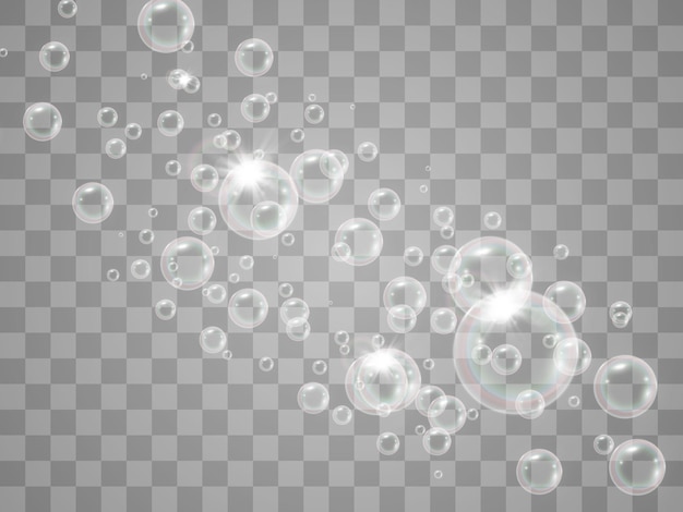 Vecteur bulles de savon d'air sur fond transparent. illustration vectorielle d'ampoules.