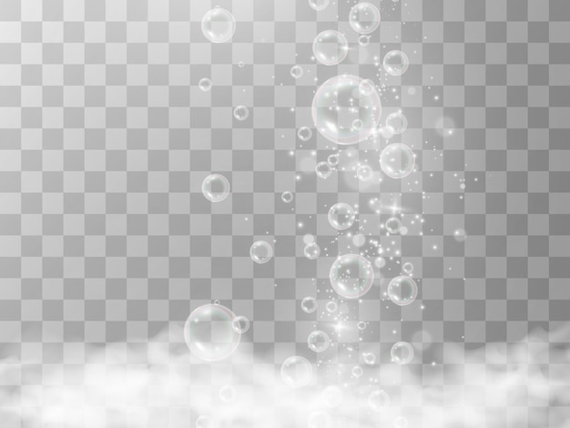 Vecteur bulles de savon d'air sur fond transparent. illustration vectorielle d'ampoules.