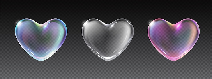 Vecteur les bulles de savon de la saint-valentin, les cœurs aux formes transparentes