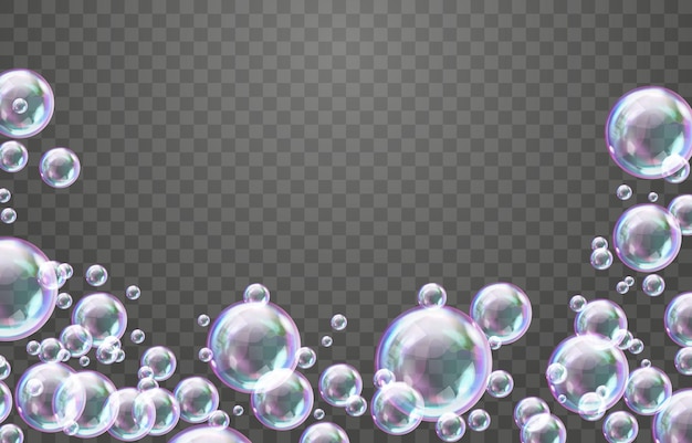 Vecteur bulles de savon tombant réalistes avec reflets arc-en-ciel bulles de mousse irisées festives png