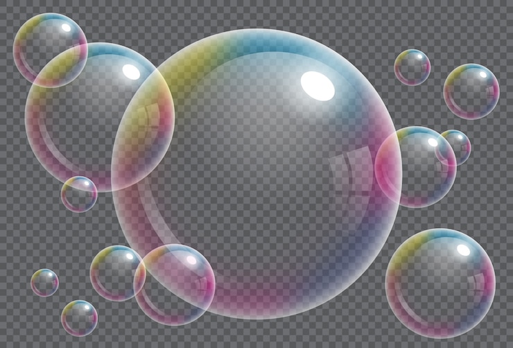 Vecteur bulles de savon transparentes avec réflexion de l&#39;arc-en-ciel