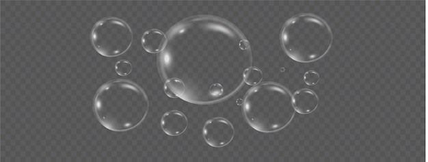 Des bulles de savon vectorielles réalistes isolées sur un fond transparent L'effet de la chute