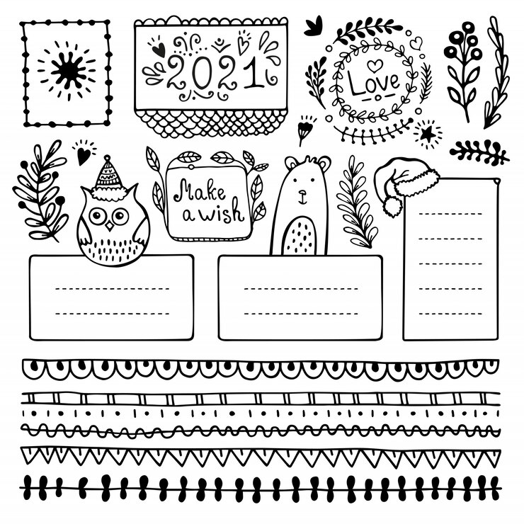 Vecteur bullet journal éléments vectoriels dessinés à la main pour ordinateur portable