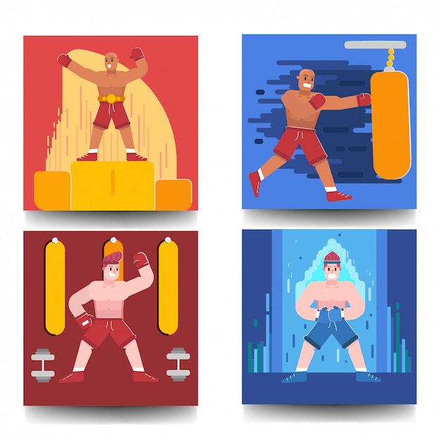 Vecteur bundle set illustration de concept boxer