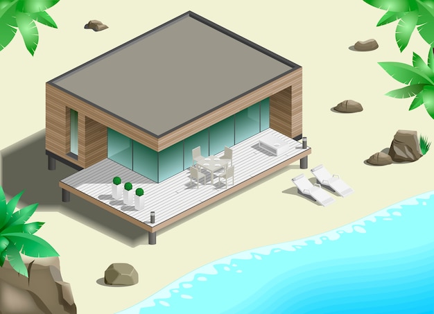 Vecteur bungalow moderne sur la côte