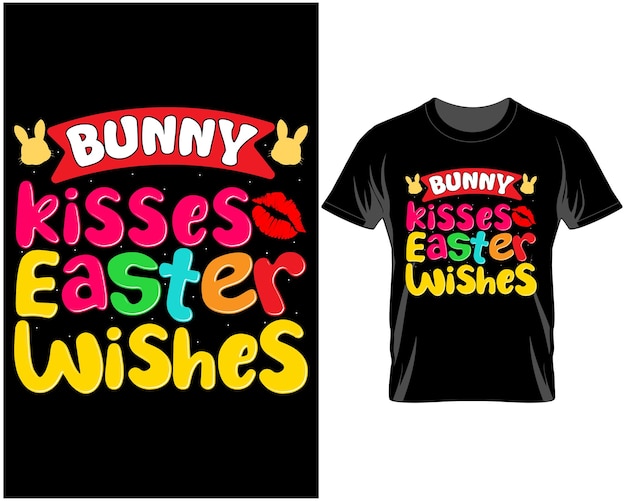 Bunny Kisses Souhaits de Pâques Citations T-shirt Design Vector