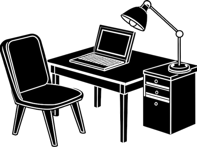 Bureau De Bureau Avec Ordinateur Portable Et Lampe