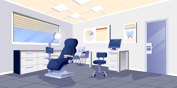 Vecteur bureau de dentiste salle de design d'intérieur avec chaises outils et instruments armoires à lampes équipement de dentisterie