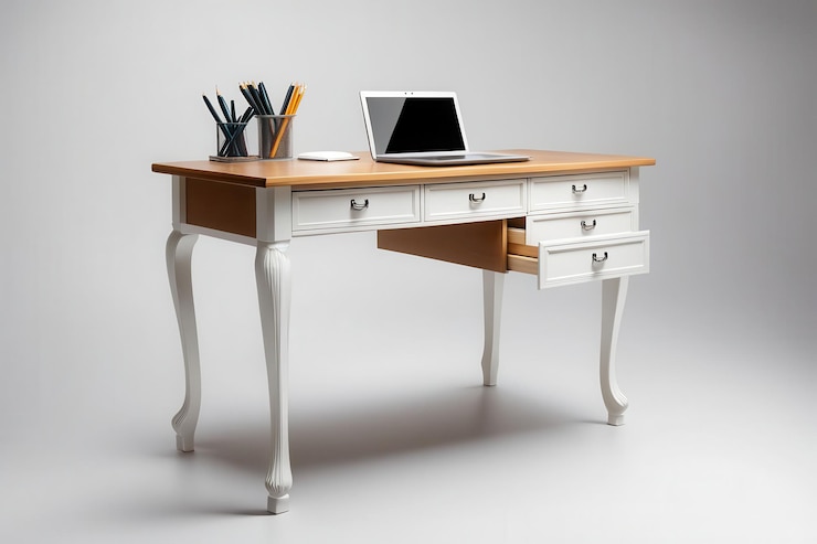 Vecteur un bureau avec un ordinateur portable et une tasse de crayons dessus