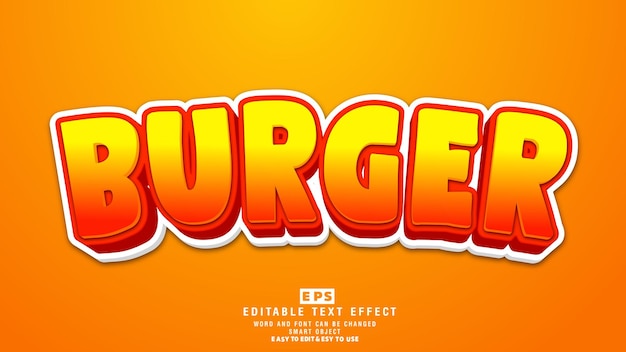 Burger 3d Vecteur D'effet De Texte Modifiable Avec Fond