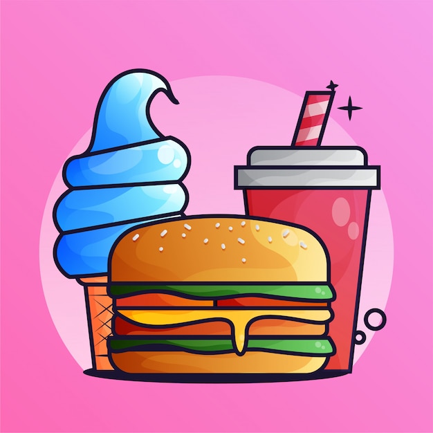 Burger Et Boisson Au Lait Illustration De Gradient