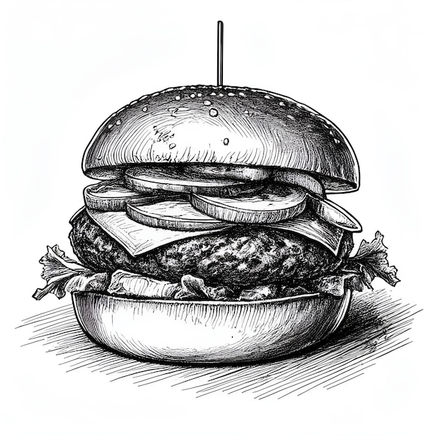 Burger dessin vectoriel à l'encre monochrome dessin gravure illustration vectorielle de style