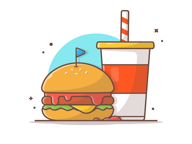 Vecteur burger icon avec soda et ice icon illustration