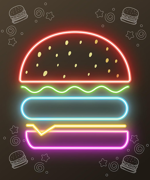 Burger Néon Lumineux Coloré