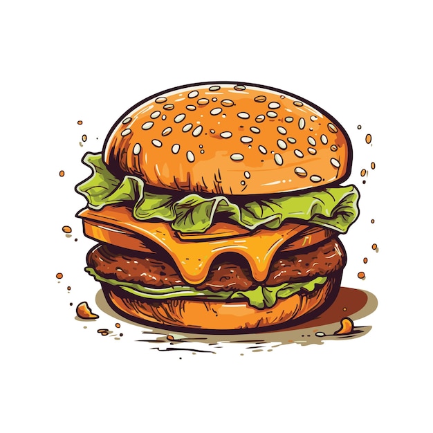 Burger restauration rapide croquis dessinés à la main conception d'illustration vectorielle