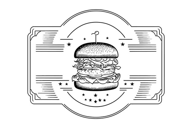 Vecteur burger restauration rapide poulet burger burger hamburger couleur noire dans le style de croquis illustration vectorielle