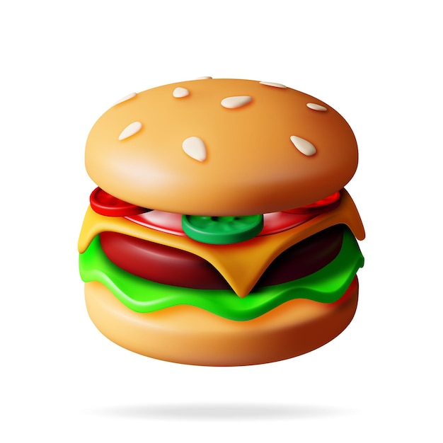 Burger savoureux 3D isolé sur blanc