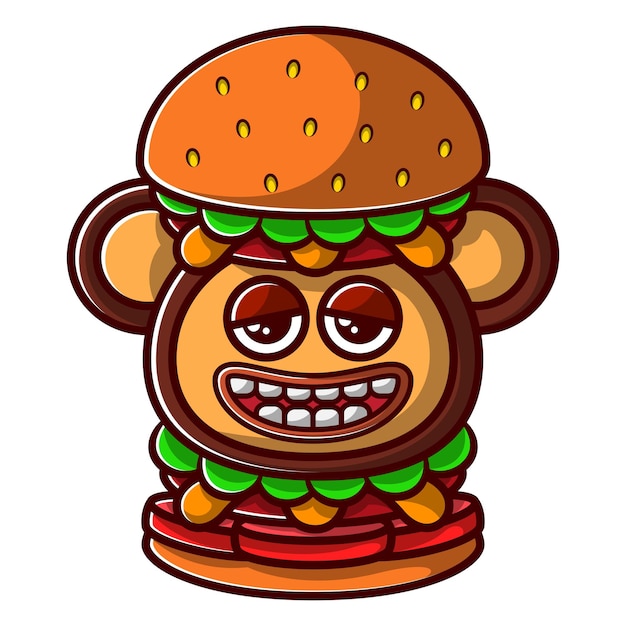 Vecteur burger avec un singe dedans un mignon singe piégé à l'intérieur d'un délicieux burger