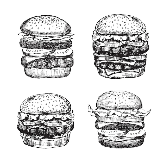 Burgers Mis Illustration Dessinée à La Main