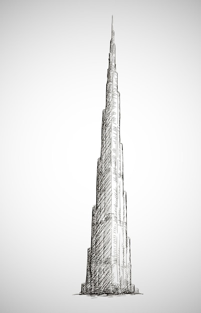 Vecteur burj khalifa dessin image vectorielle de style croquis