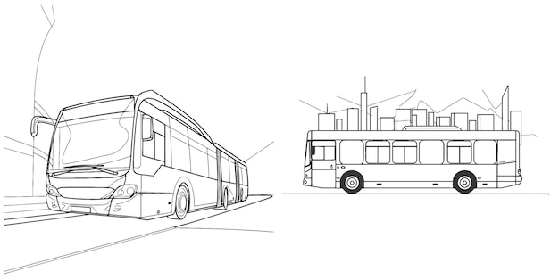 Bus pour les transports en commun en ville dessin d'une ligne continue