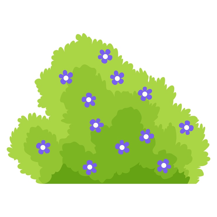 Vecteur bush avec des fleurs icône de dessin animé forêt et parc arbuste avec des éléments floraux créer une scène de paysage
