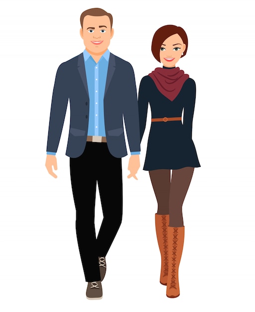 Business Fashion Style Décontracté Couple De Personnes. Illustration Vectorielle