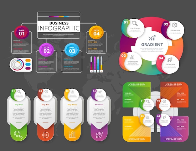 Vecteur business_infographics_template_elegant_contrast_geometric_charts_shapes