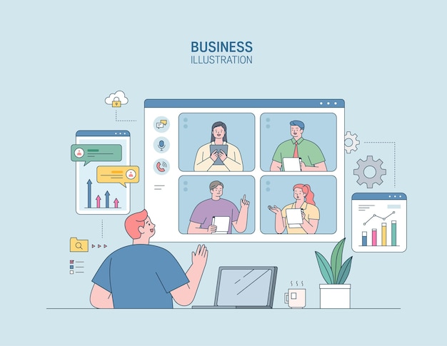 Business Marketing Illustration Hommes Et Femmes Engagés Dans Les Affaires