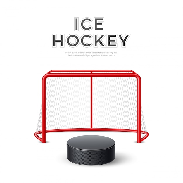 Vecteur but de hockey sur glace de vecteur avec rondelle 3d net