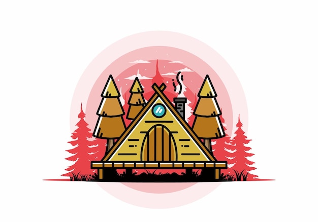 Cabane En Bois Triangle Entre La Conception D'illustration De Pins