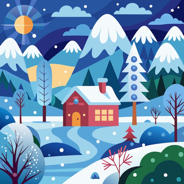 La cabane confortable du pays des merveilles d'hiver dans les montagnes enneigées