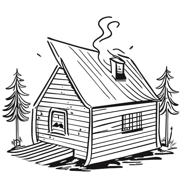 Vecteur cabane de neige de maison en bois en hiver dessin animé dessiné à la main autocollant icône concept illustration isolée