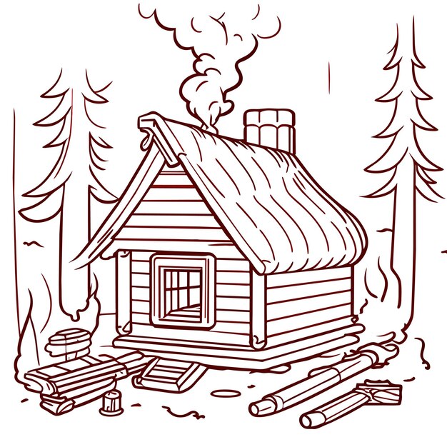 Vecteur cabane de neige de maison en bois en hiver dessin animé dessiné à la main autocollant icône concept illustration isolée