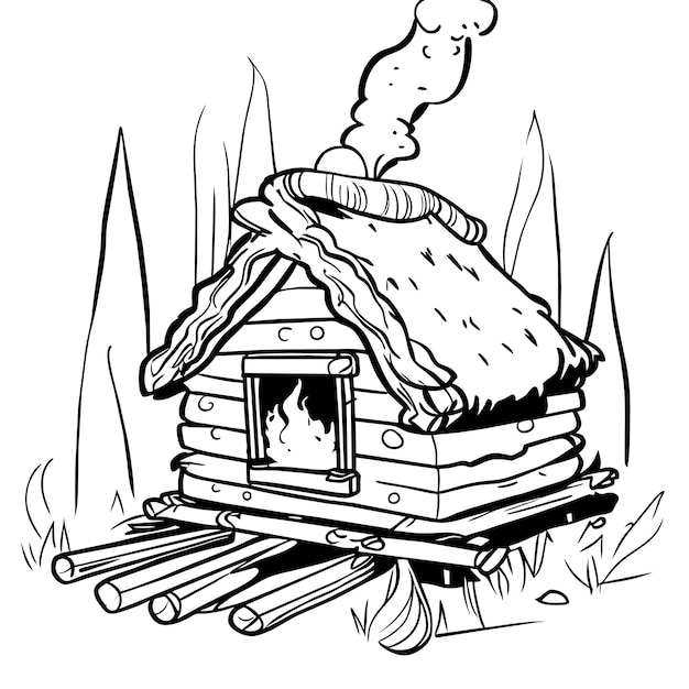 Vecteur cabane de neige de maison en bois en hiver dessin animé dessiné à la main autocollant icône concept illustration isolée