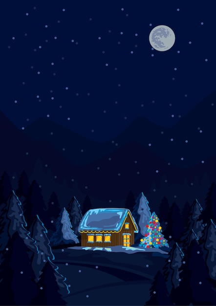 Vecteur cabane de noël sous le ciel nocturne