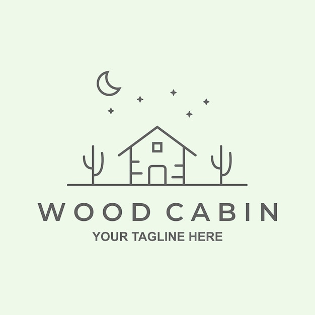 Vecteur cabine forestière en plein air illustration minimaliste logo design créatif art de ligne