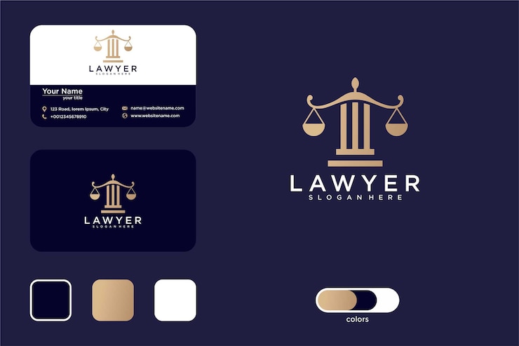 Vecteur cabinet d'avocats avec création de logo pilier et carte de visite
