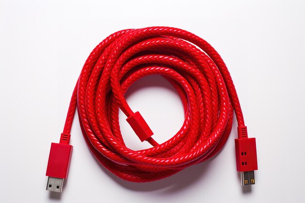 Le câble de charge USB-C rouge enroulé
