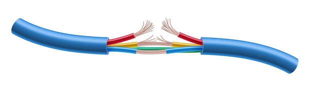 Câble électrique Endommagé De Couleur 3d Détaillée Réaliste. Problème De Connexion Avec L'alimentation électrique, Le Réseau, La Télévision Et Le Téléphone. Illustration Vectorielle