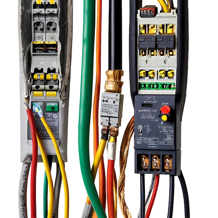 Vecteur cables électriques endommagés circuit de câblage électrique avec conducteur d'énergie et tension d'isolation cassés